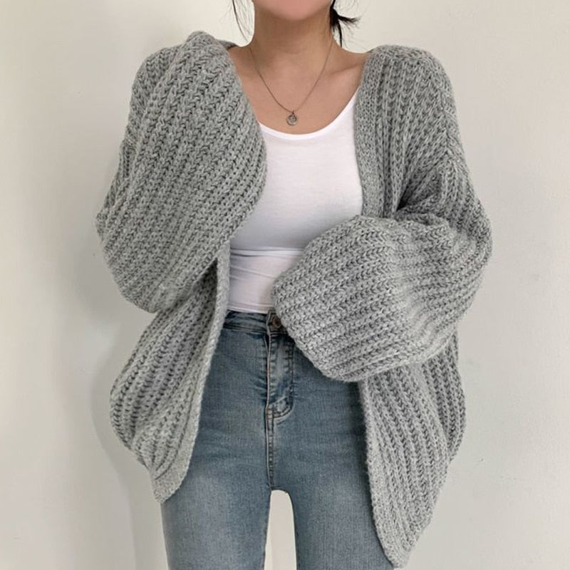 Emily - Women's Casual-Cardigan with grobem Knit and open Front