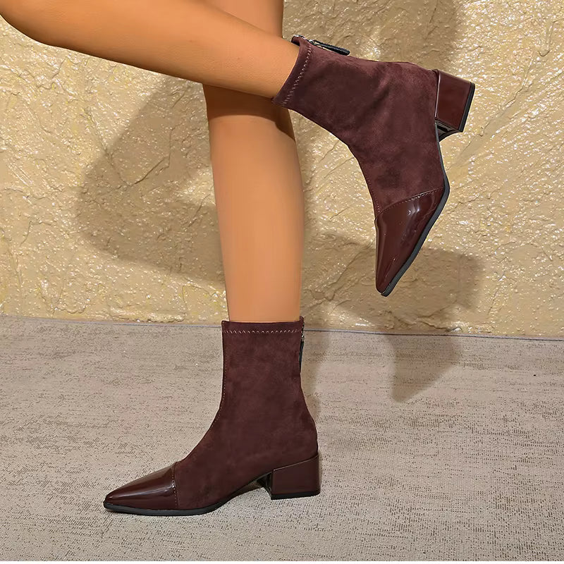 Megan - Women's Spring Ankle Boots with Block Heel