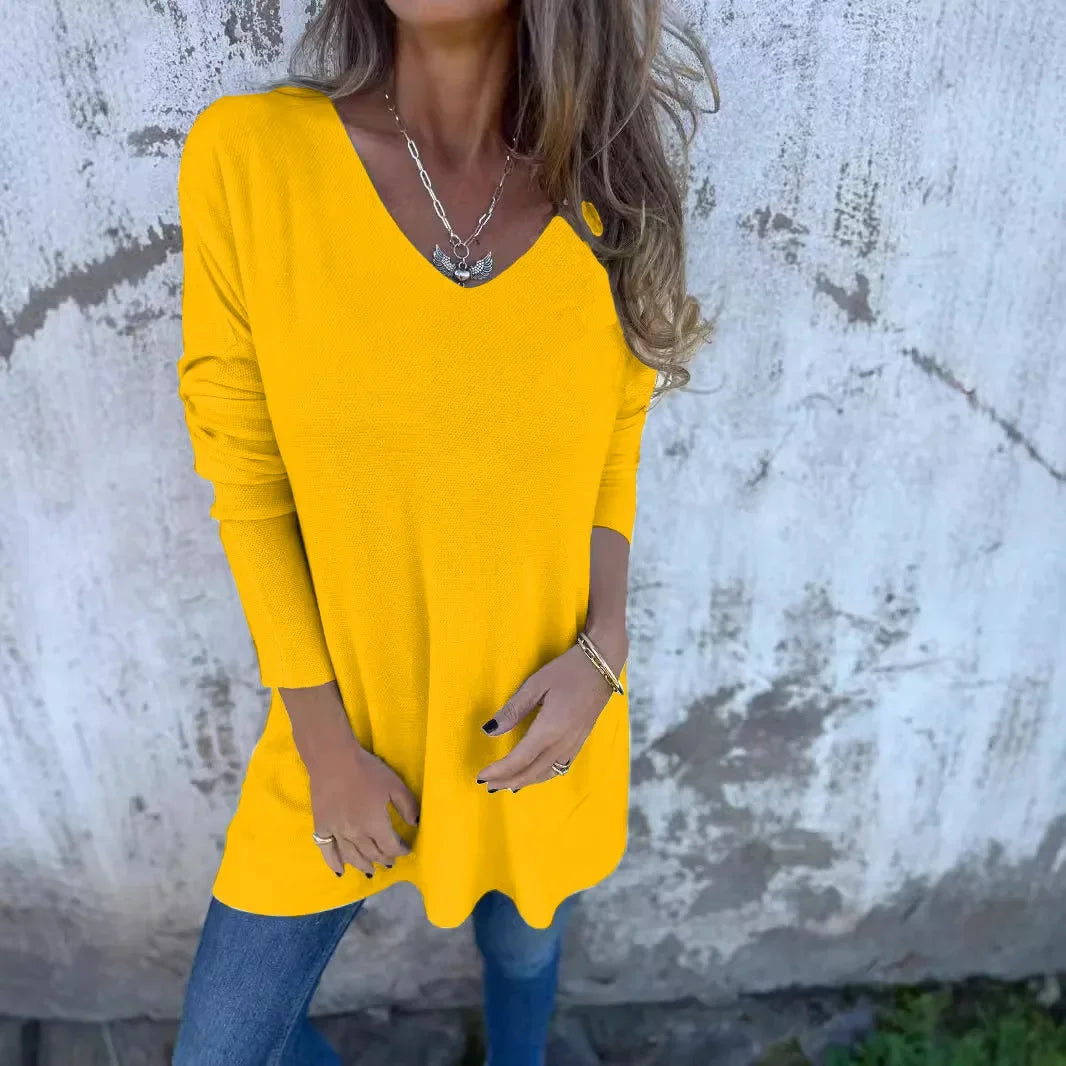 Phoebe - Women's Cosy Autumn-Top with V-Neck and langer Fit