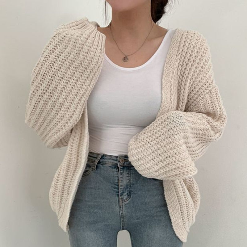 Emily - Women's Casual-Cardigan with grobem Knit and open Front