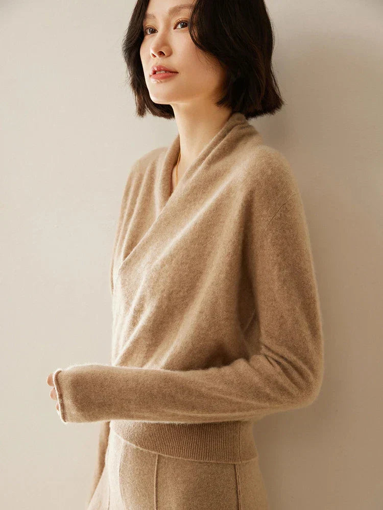 Sandra - Women's Elegant Wrap Sweater with Crossover Design