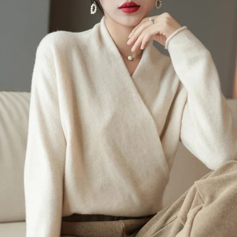 Molly - Women's Spring-Wrap Neckline-Knit Top