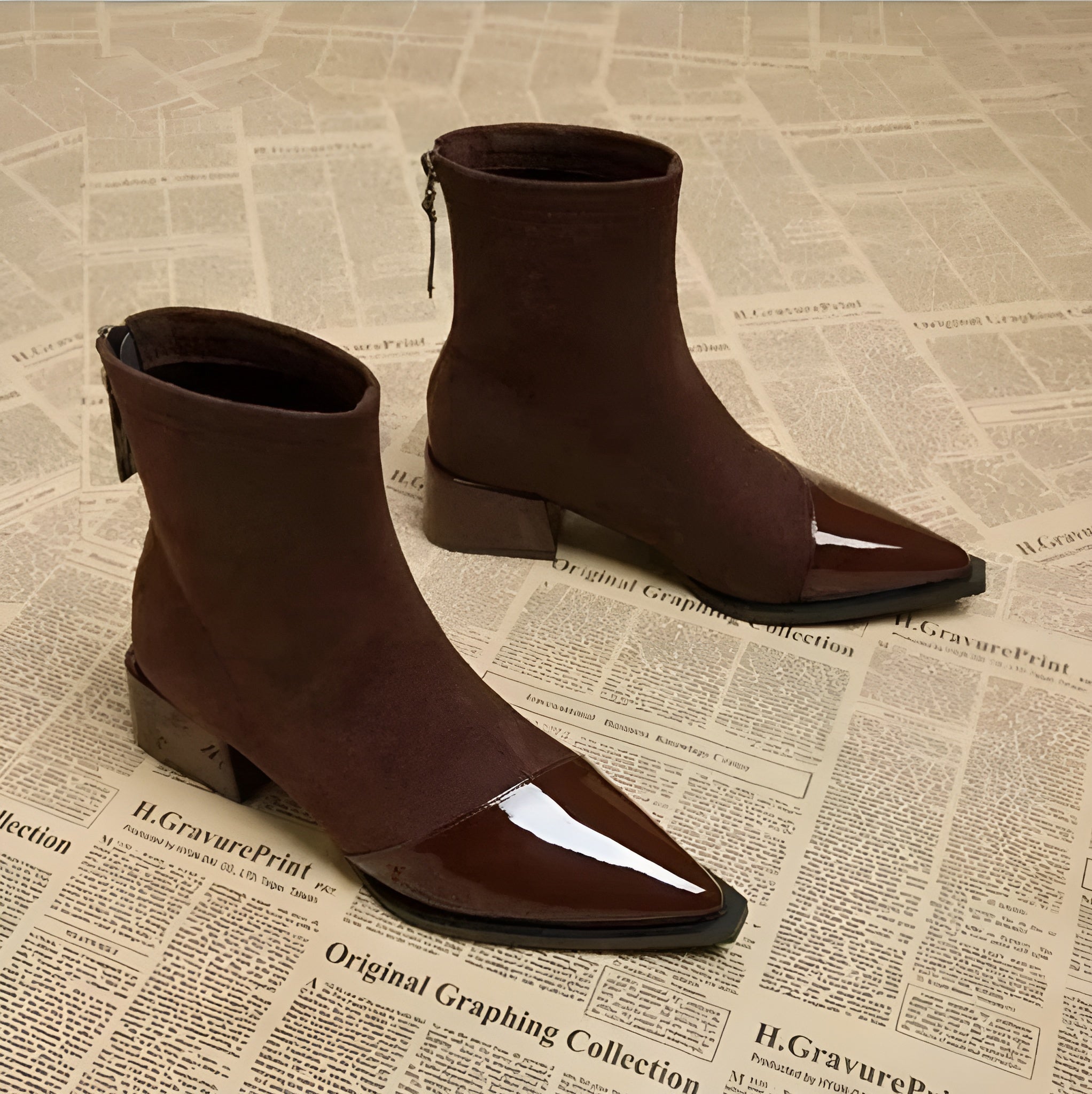 Megan - Women's Spring Ankle Boots with Block Heel