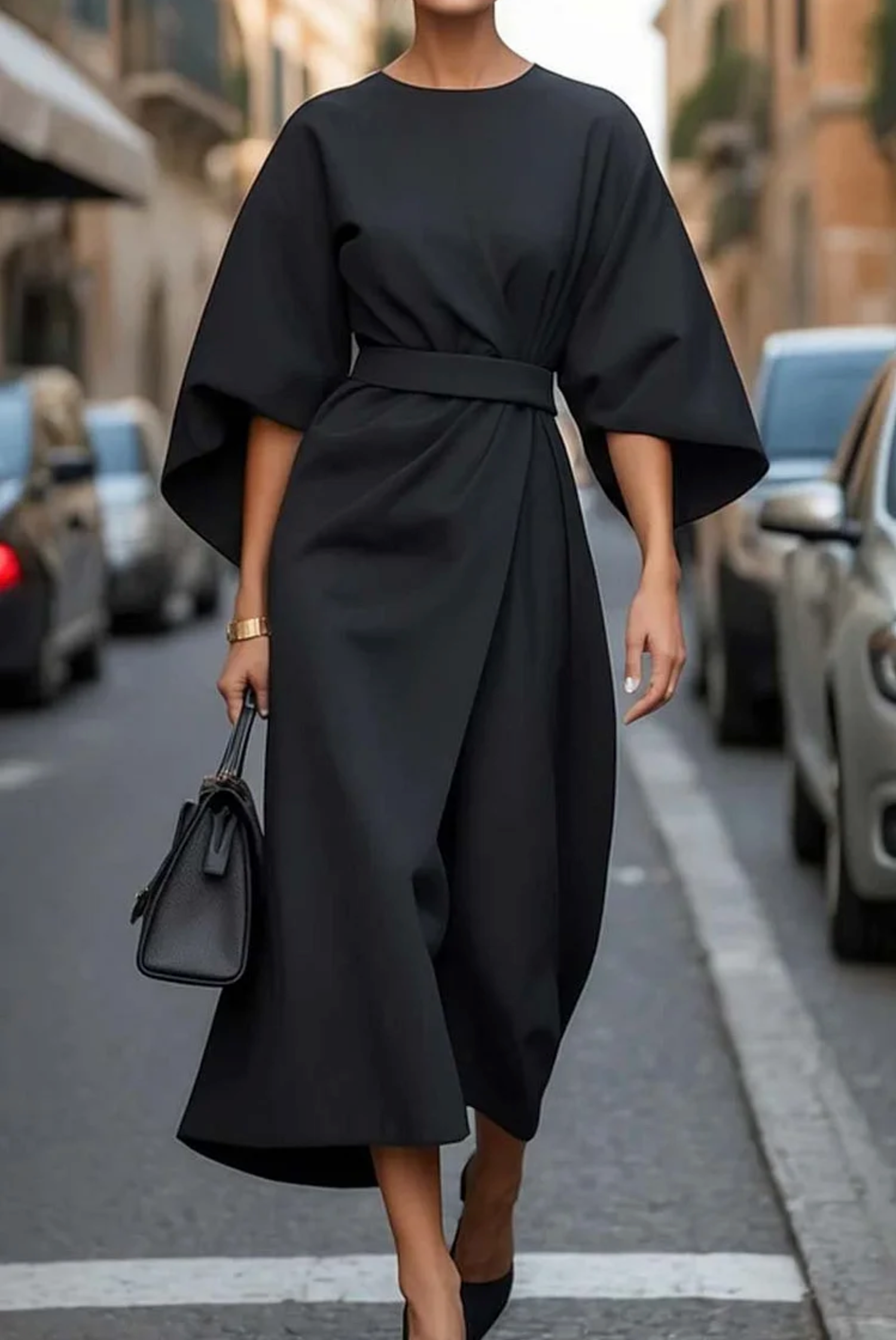 Sophia - Women's Midi Dress with Waist Belt
