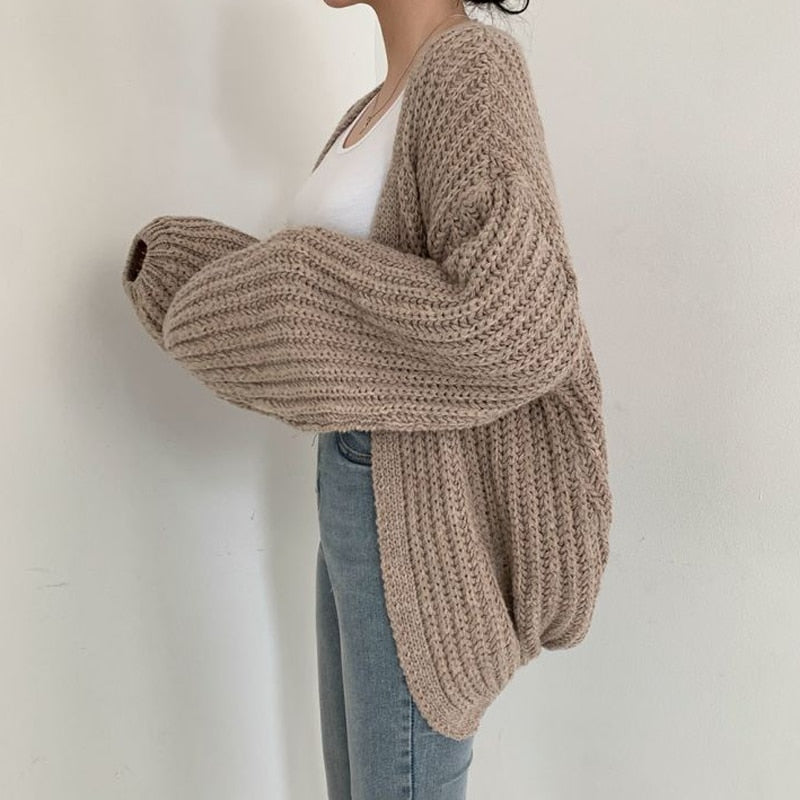 Emily - Women's Casual-Cardigan with grobem Knit and open Front