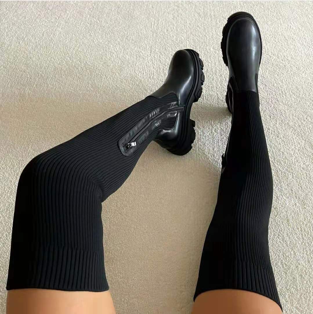 Sophia - Women's Ribbed Boots with chunky Sole