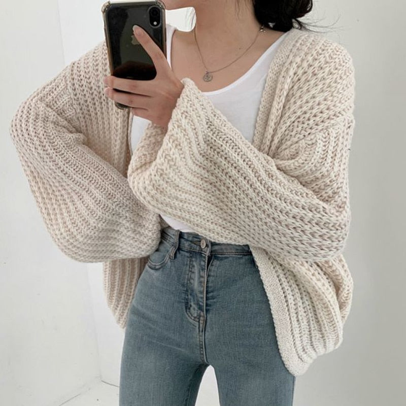 Emily - Women's Casual-Cardigan with grobem Knit and open Front