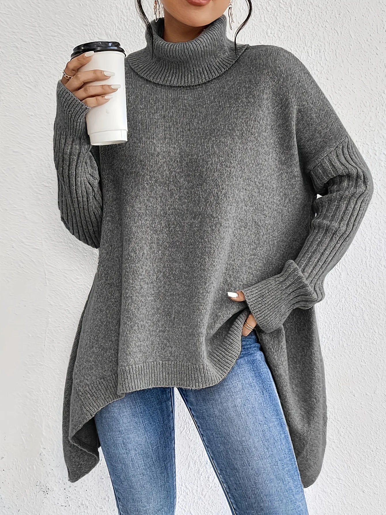 Naomi - Women's Cosy Oversized Spring Sweater with high Collar