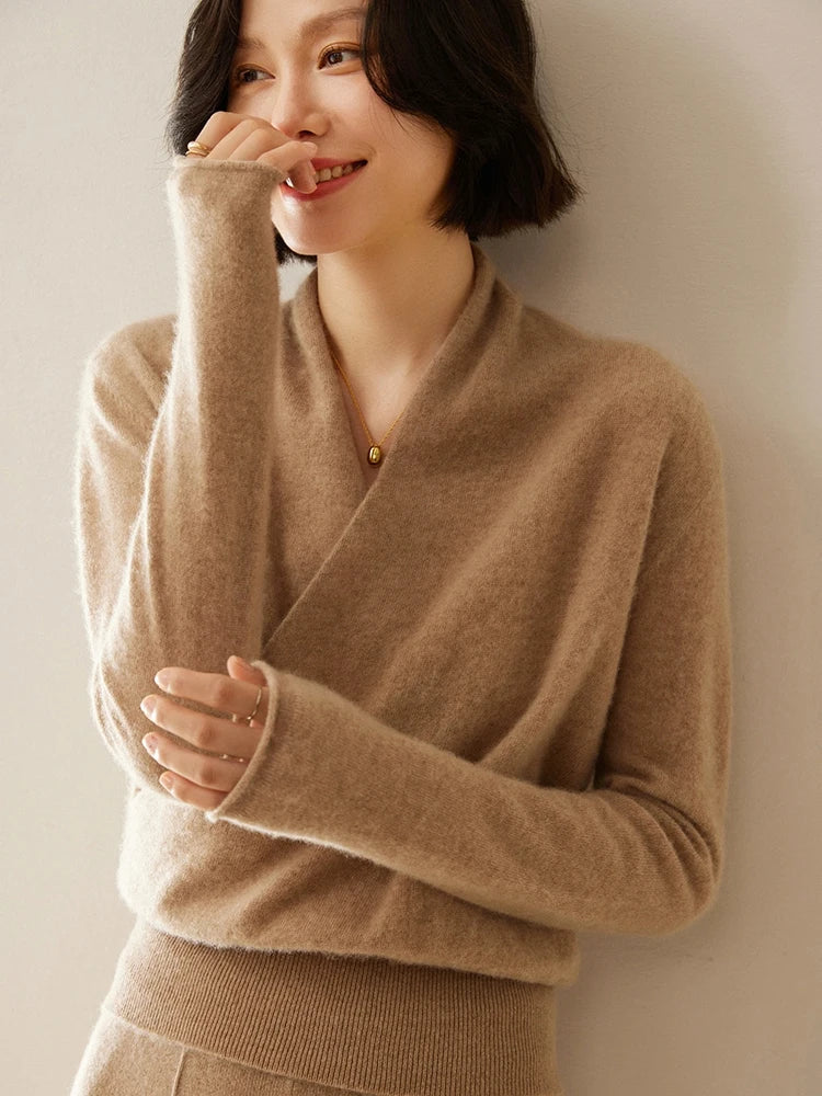 Sandra - Women's Elegant Wrap Sweater with Crossover Design