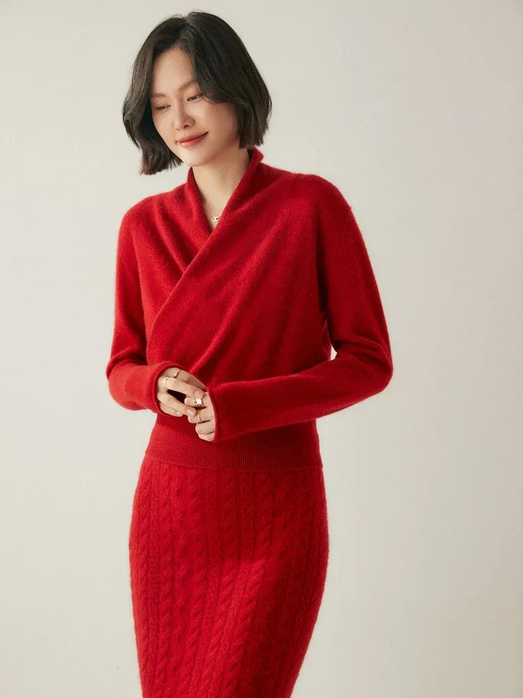 Sandra - Women's Elegant Wrap Sweater with Crossover Design
