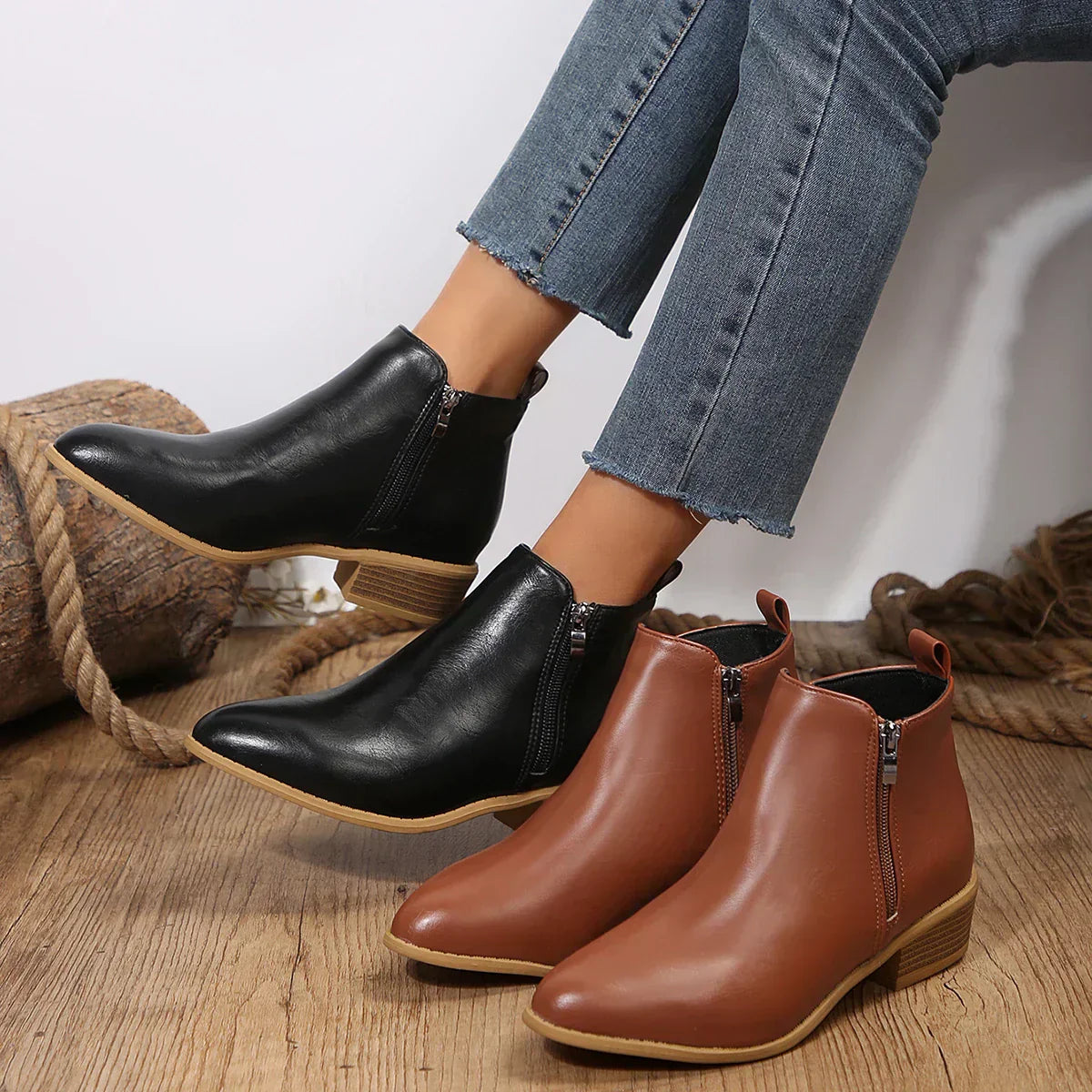 Carolyn - Women's Spring Casual Ankle Boots with Side Zip
