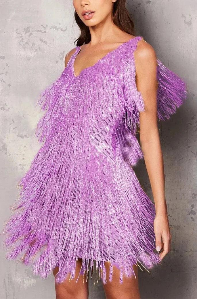 Olivia - Women's Glittery Fransen-Party-Mini Dress