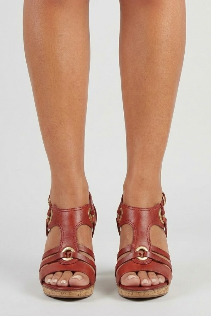 Sophia - Women's-Sandals with Buckle and Structured Surface