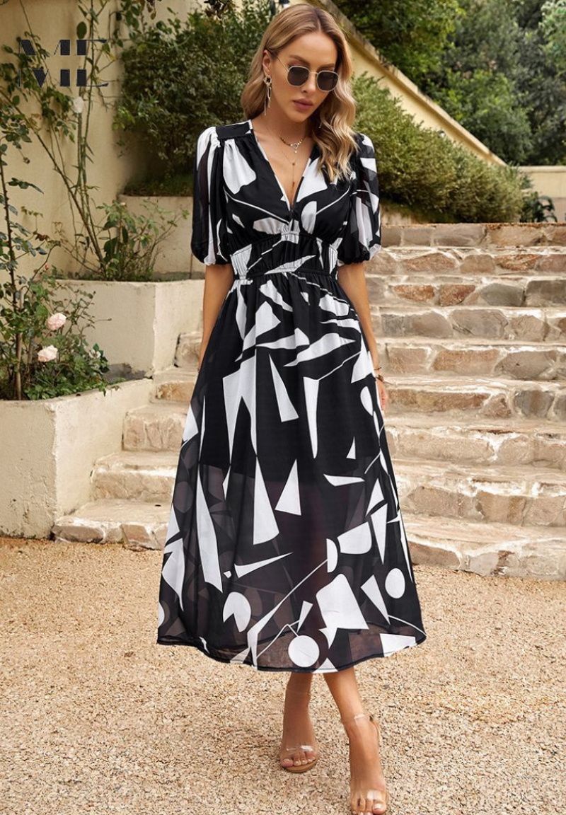 Ruby - Women's Abstrakt Print Wickel Midi Dress