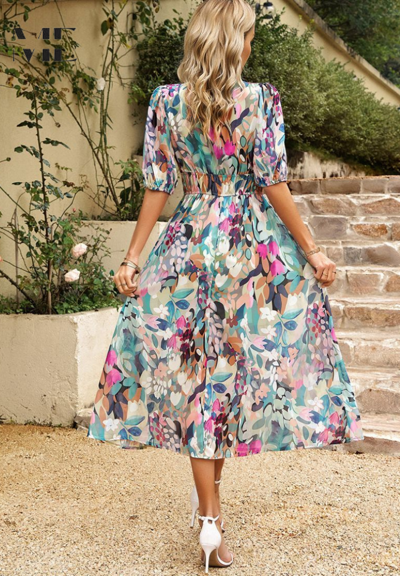 Ruby - Women's Abstrakt Print Wickel Midi Dress