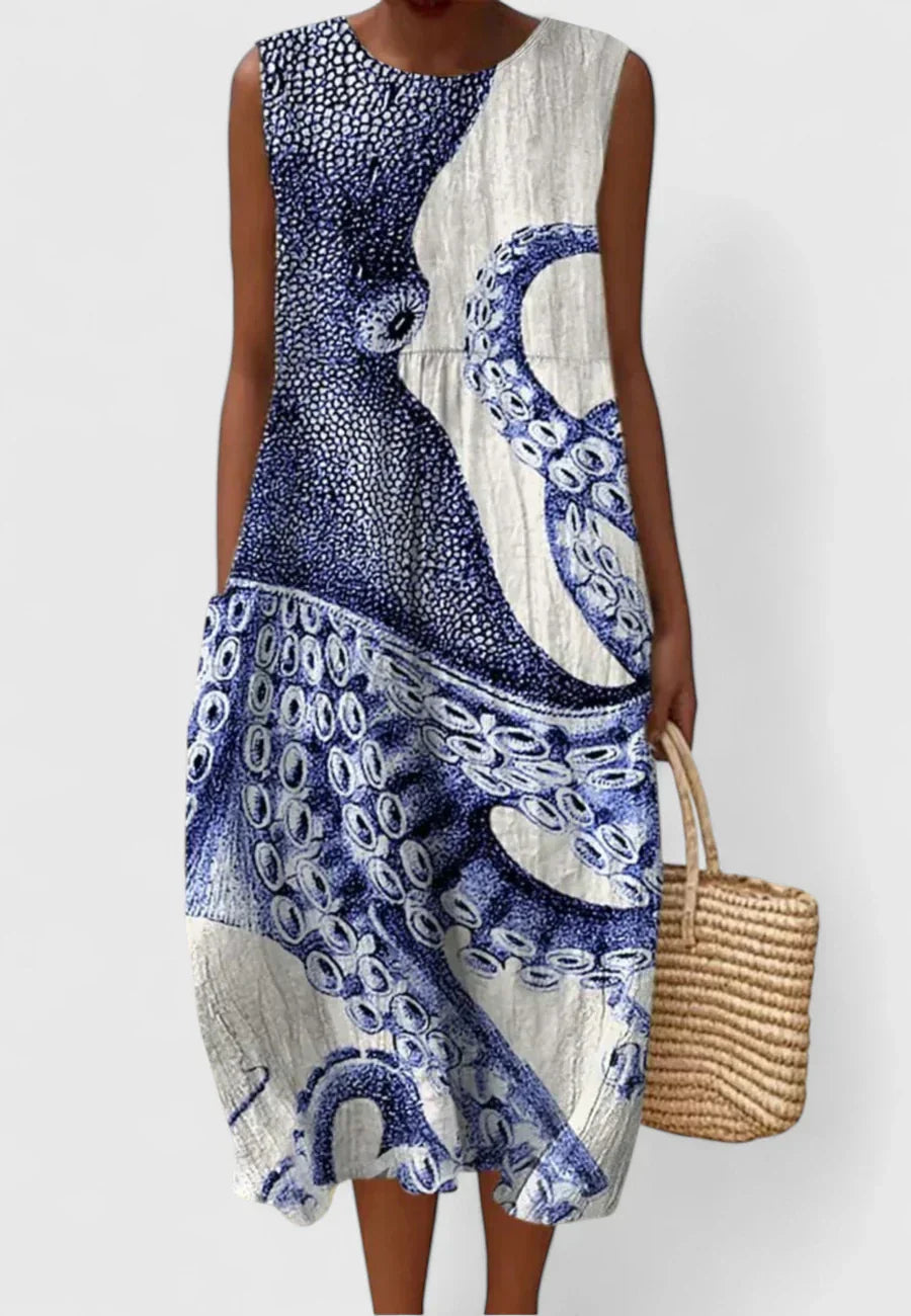 Evie - Women's Casual Strandkleid with Oktopus-Print