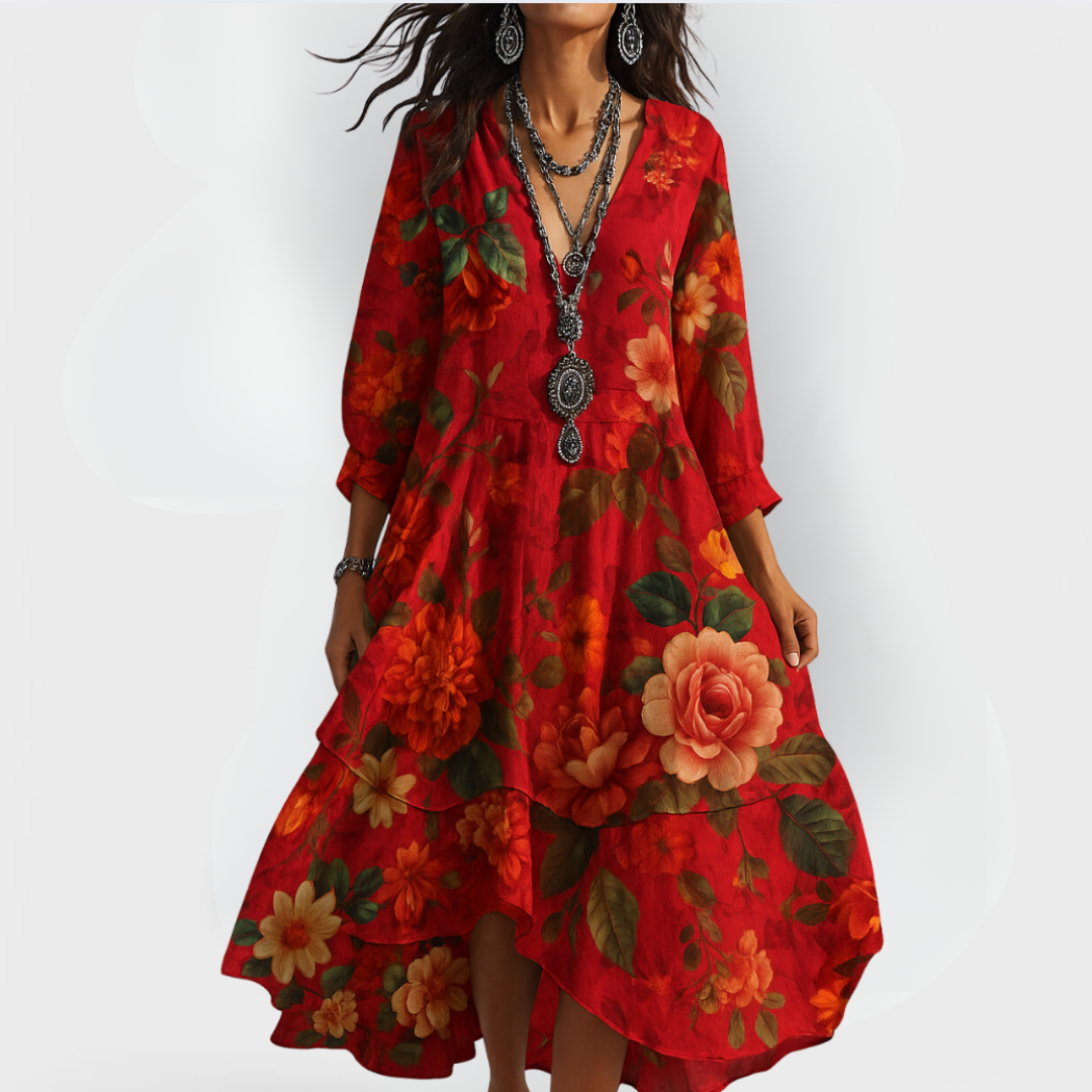 Eva - Women's Vintage Boho V-Neck Sommerkleid