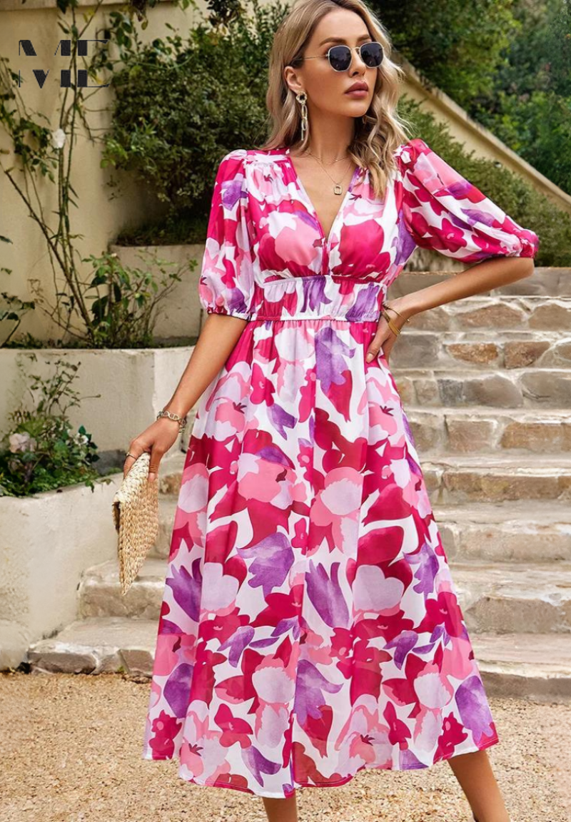 Ruby - Women's Abstrakt Print Wickel Midi Dress