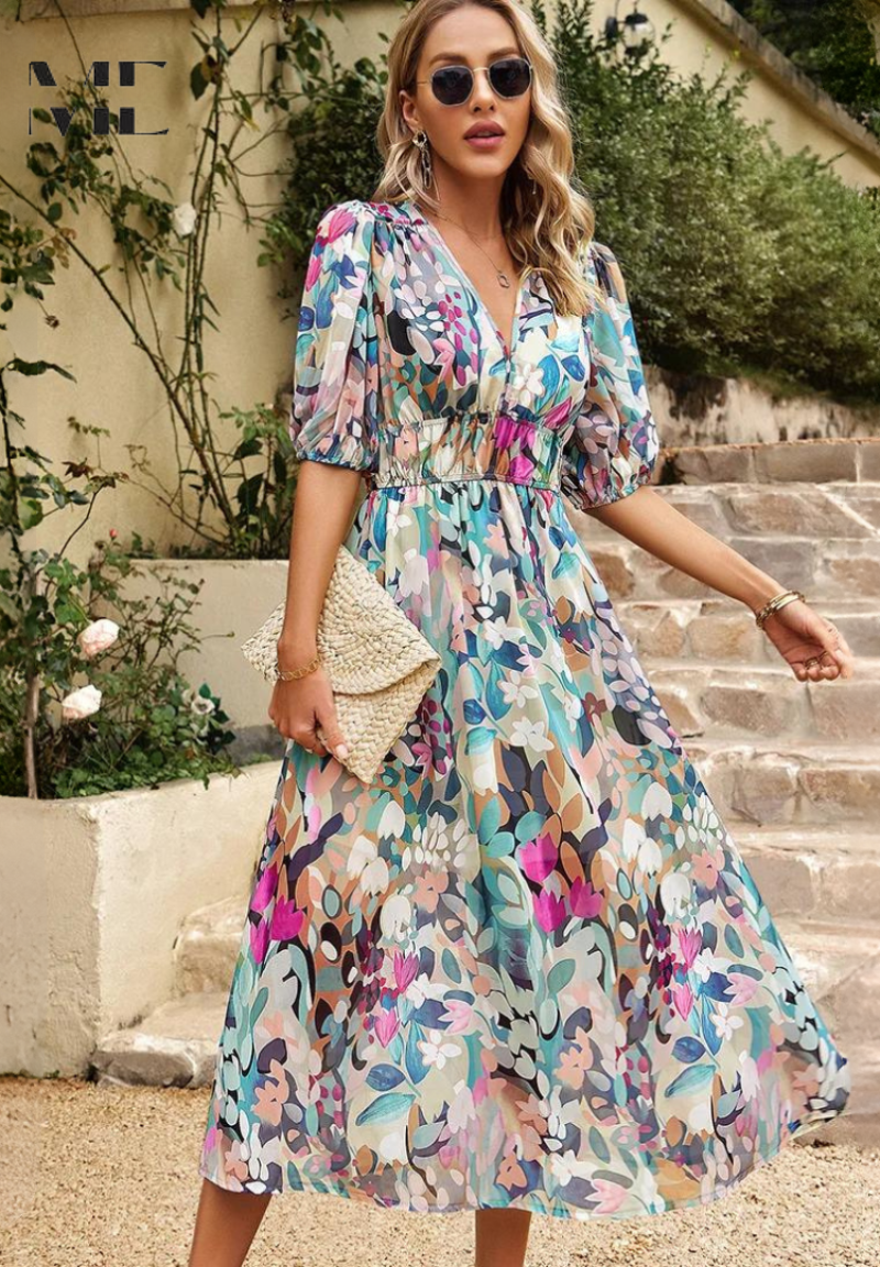 Ruby - Women's Abstrakt Print Wickel Midi Dress