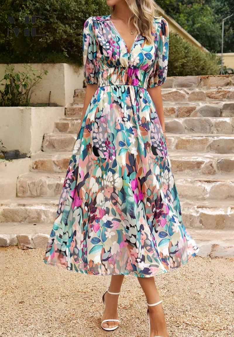 Ruby - Women's Abstrakt Print Wickel Midi Dress