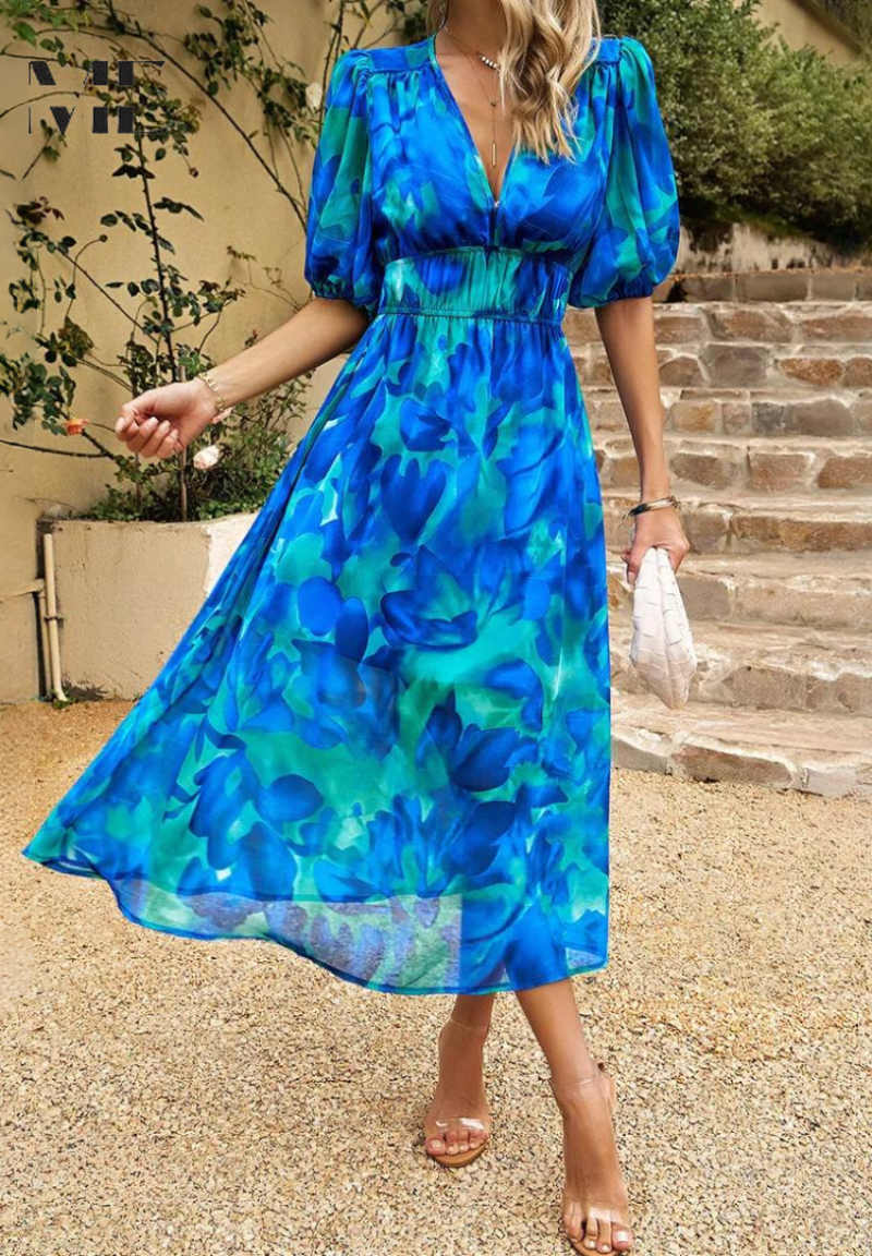 Ruby - Women's Abstrakt Print Wickel Midi Dress