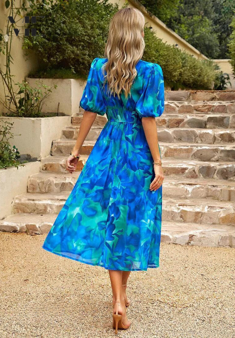 Ruby - Women's Abstrakt Print Wickel Midi Dress