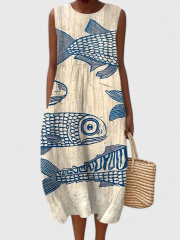 Maxine - Women's Relaxed Dress with Artistic Fisch-Design