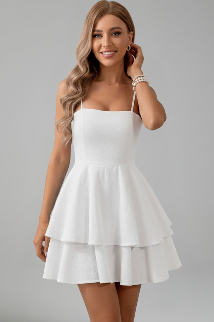Harriet - Women's Mini Dress with Spaghetti Straps and ausgestelltem Skirt