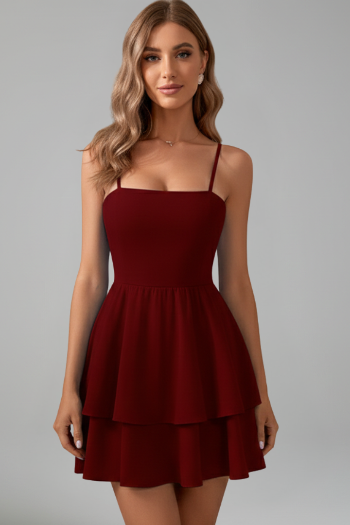 Harriet - Women's Mini Dress with Spaghetti Straps and ausgestelltem Skirt