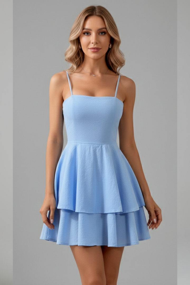 Harriet - Women's Mini Dress with Spaghetti Straps and ausgestelltem Skirt
