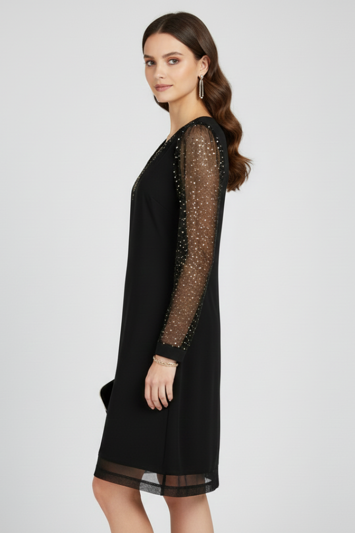 Molly - Women's V-Neck Cocktail Dress with Sequin Sleeves