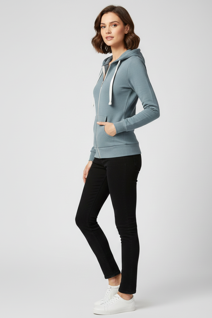 Eva - Women's Hoodie with Front Zip and Kangaroo Pockets
