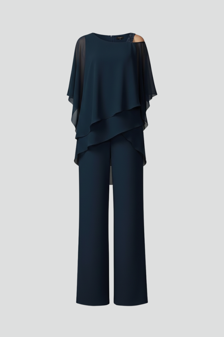 Rebecca - Women's Cold-Shoulder Flowing Wide-Leg Jumpsuit