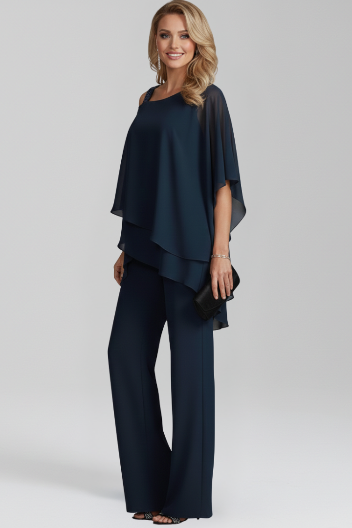 Rebecca - Women's Cold-Shoulder Flowing Wide-Leg Jumpsuit