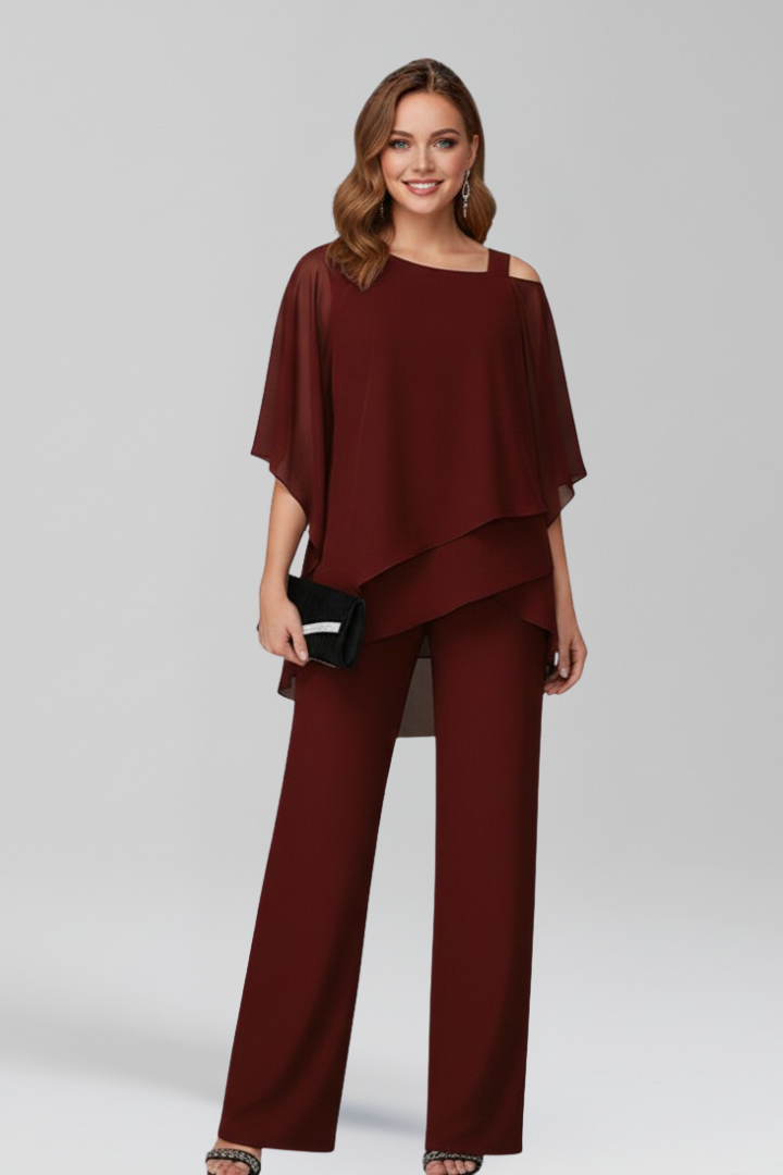 Rebecca - Women's Cold-Shoulder Flowing Wide-Leg Jumpsuit