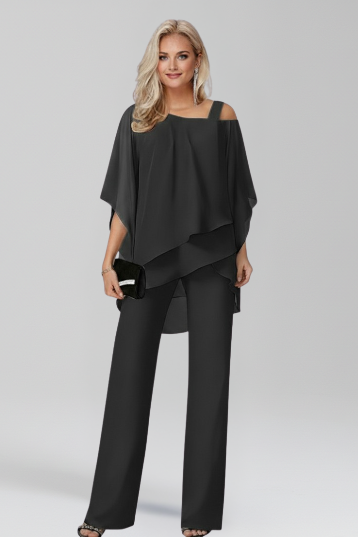 Rebecca - Women's Cold-Shoulder Flowing Wide-Leg Jumpsuit