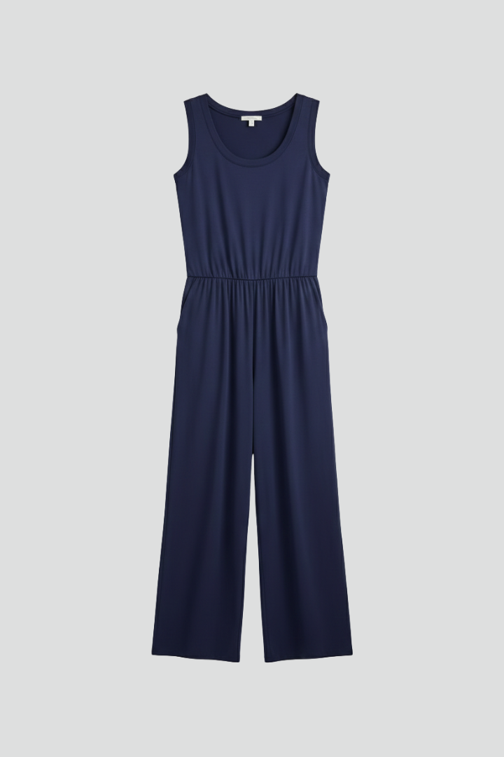 Joanna - Women's Round Neck Wide-Leg Jumpsuit with elastischem Waistband