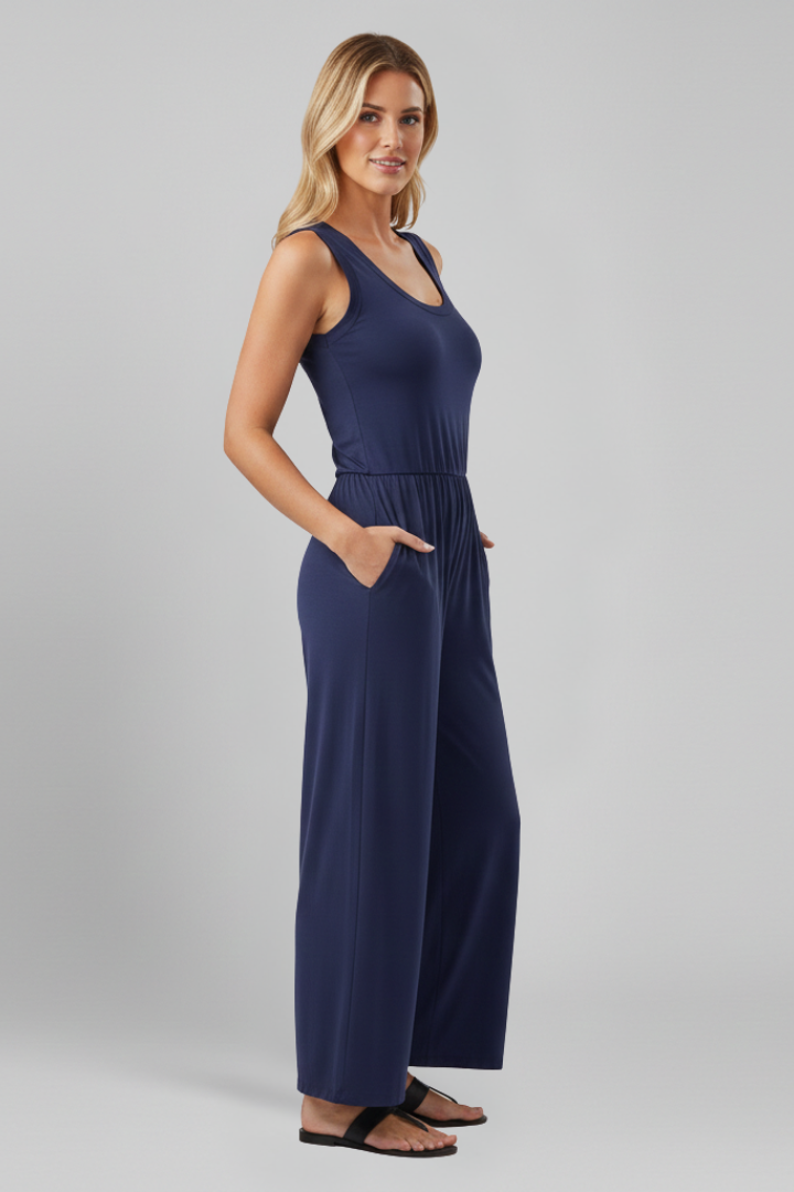 Joanna - Women's Round Neck Wide-Leg Jumpsuit with elastischem Waistband