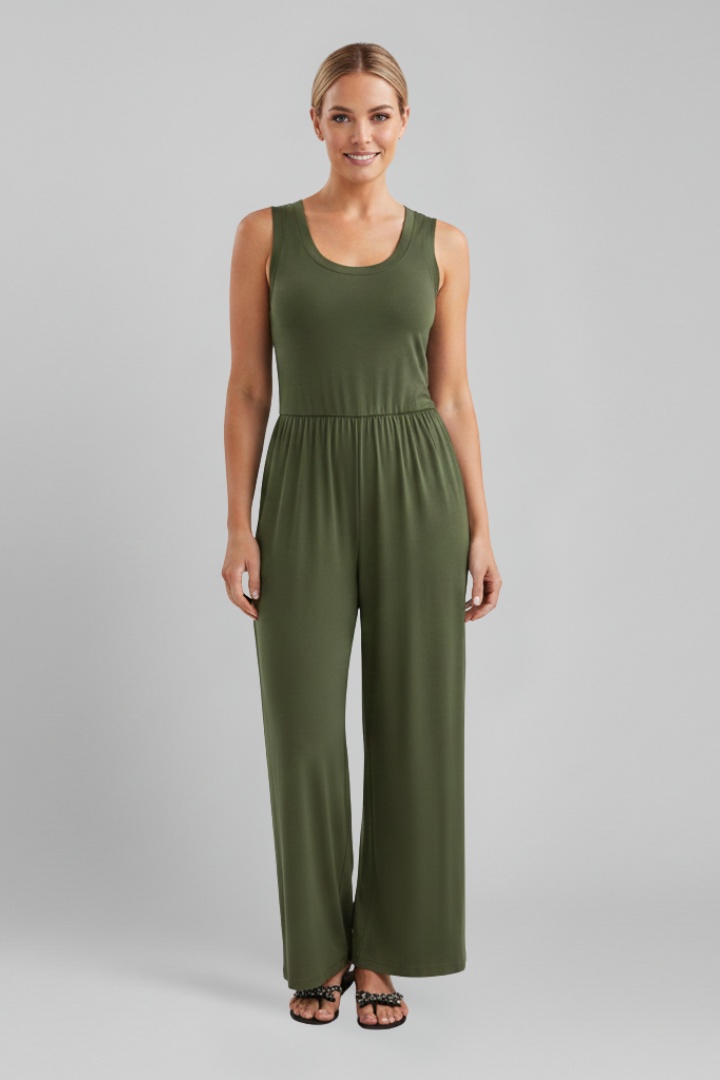 Joanna - Women's Round Neck Wide-Leg Jumpsuit with elastischem Waistband