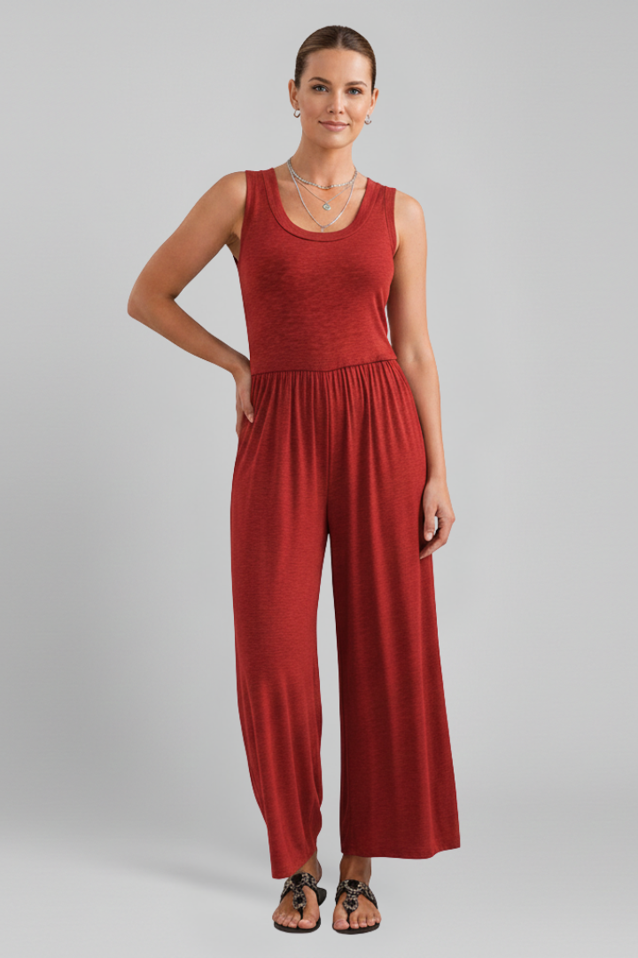 Joanna - Women's Round Neck Wide-Leg Jumpsuit with elastischem Waistband