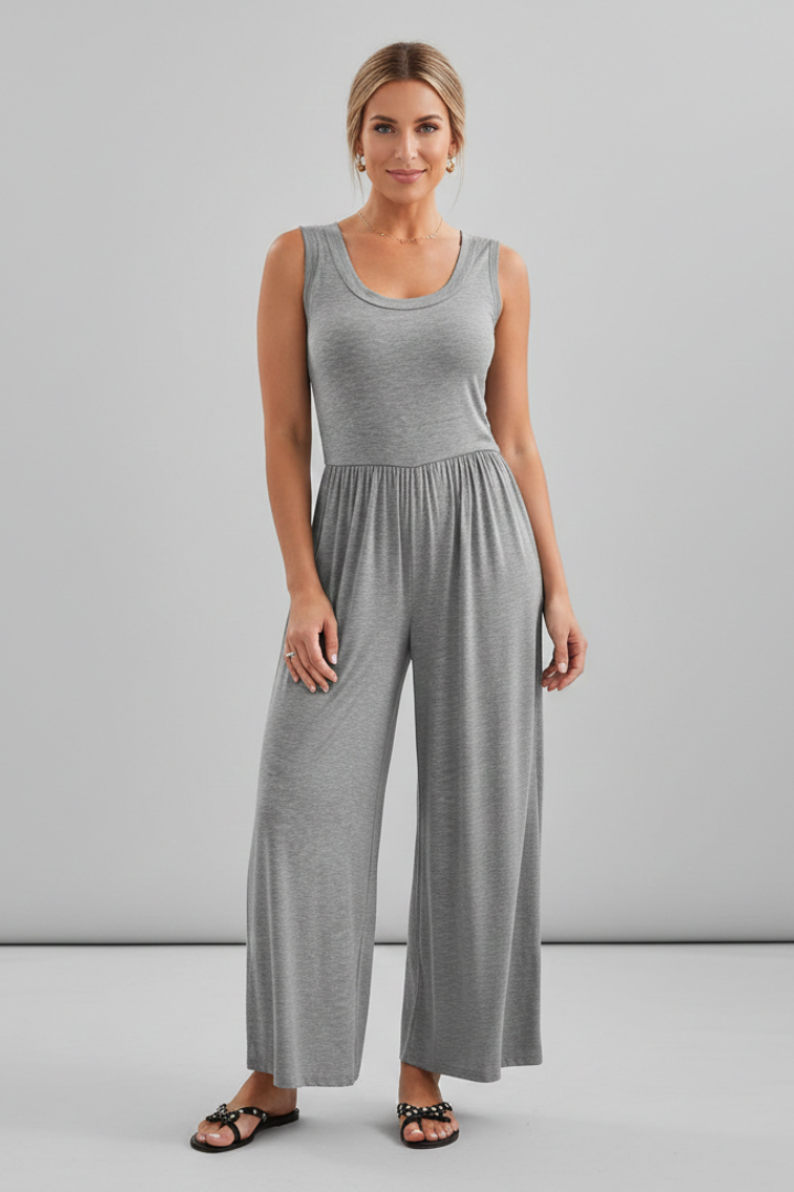Joanna - Women's Round Neck Wide-Leg Jumpsuit with elastischem Waistband