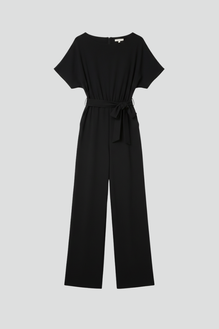 Victoria - Women's Classic Wide-Leg Jumpsuit with Tie Belt