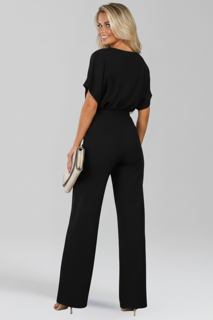 Victoria - Women's Classic Wide-Leg Jumpsuit with Tie Belt