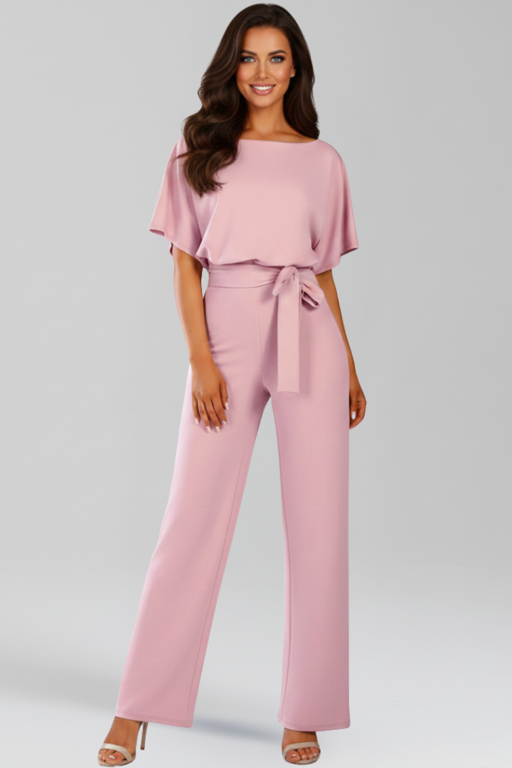 Victoria - Women's Classic Wide-Leg Jumpsuit with Tie Belt