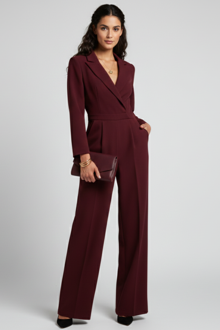 Beth - Women's Round Neck Classic Jumpsuit with Waist Band