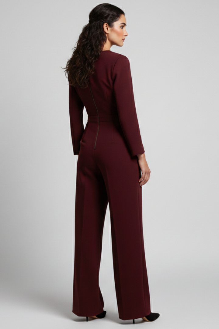 Beth - Women's Round Neck Classic Jumpsuit with Waist Band