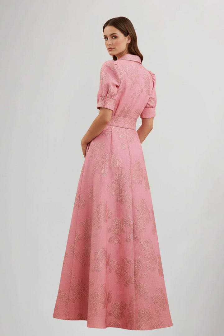 Victoria - Women's Maxi Dress with Belt and kurzen Sleeves