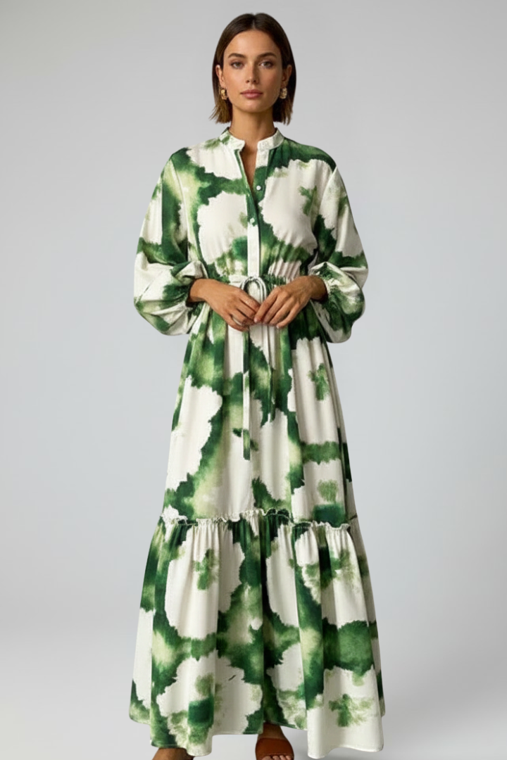 Rachel - Women's Maxi Dress with V-Neck and langen Sleeves