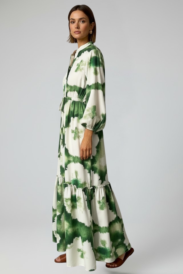 Rachel - Women's Maxi Dress with V-Neck and langen Sleeves