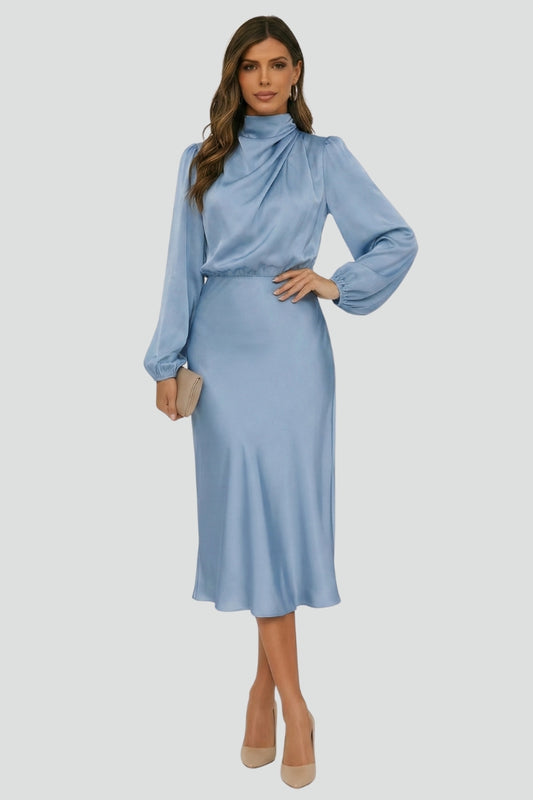 Patricia - Women's Midi Dress with high Neckline and langen Sleeves